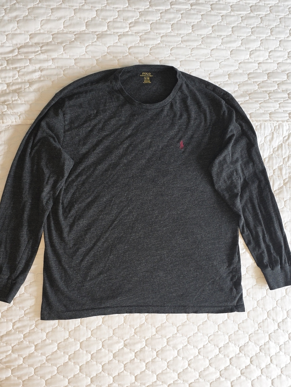 Polo by Ralph Lauren Charcoal Long-Sleeve Crew Neck T Shirt Sz Large Worn Once